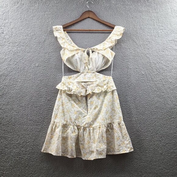 Lush Floral Print Tie Back Dress Yellow Floral S BROKEN ZIPPER - Picture 3 of 5